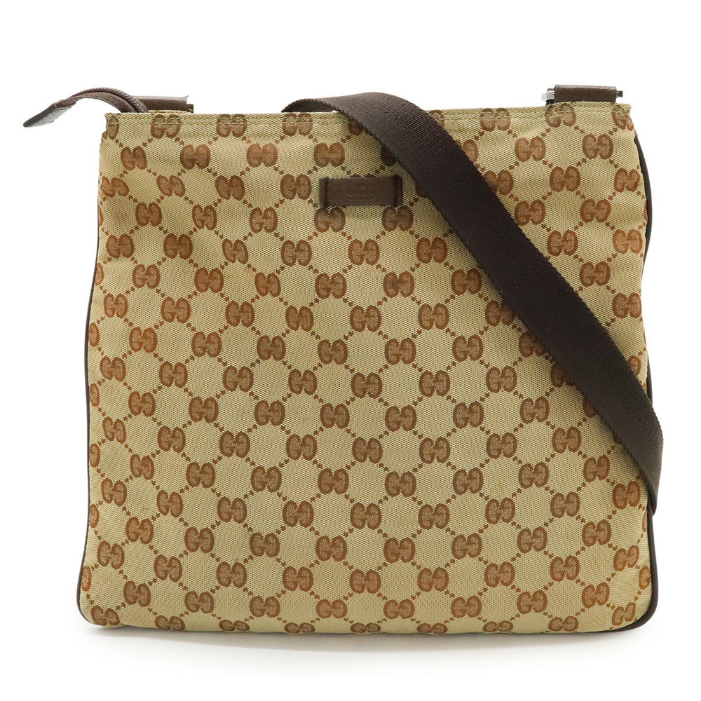 Gucci GG Crossbody Bag Canvas Leather Beige Cream Dark Brown